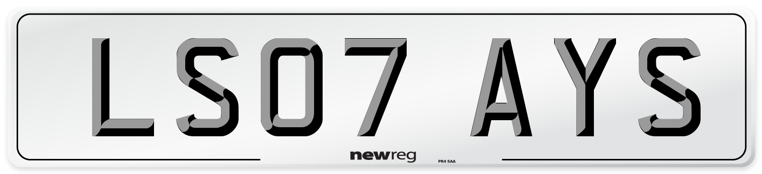 LS07 AYS Number Plate from New Reg